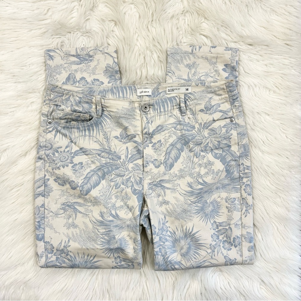 J. Jill Blue Tropical Floral Blue White Women's Authentic Slim Ankle Jeans 14 - Picture 3 of 7